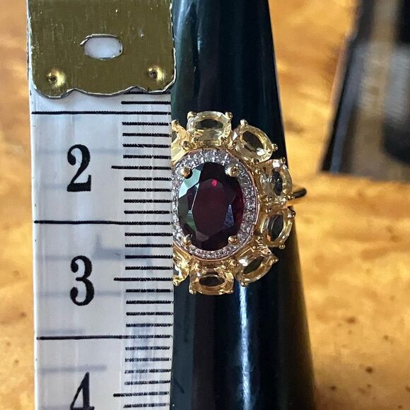Rhodolite Garnet Citrine Sterling Silver Double Halo Ring Size 6 - Picture 6 of 8